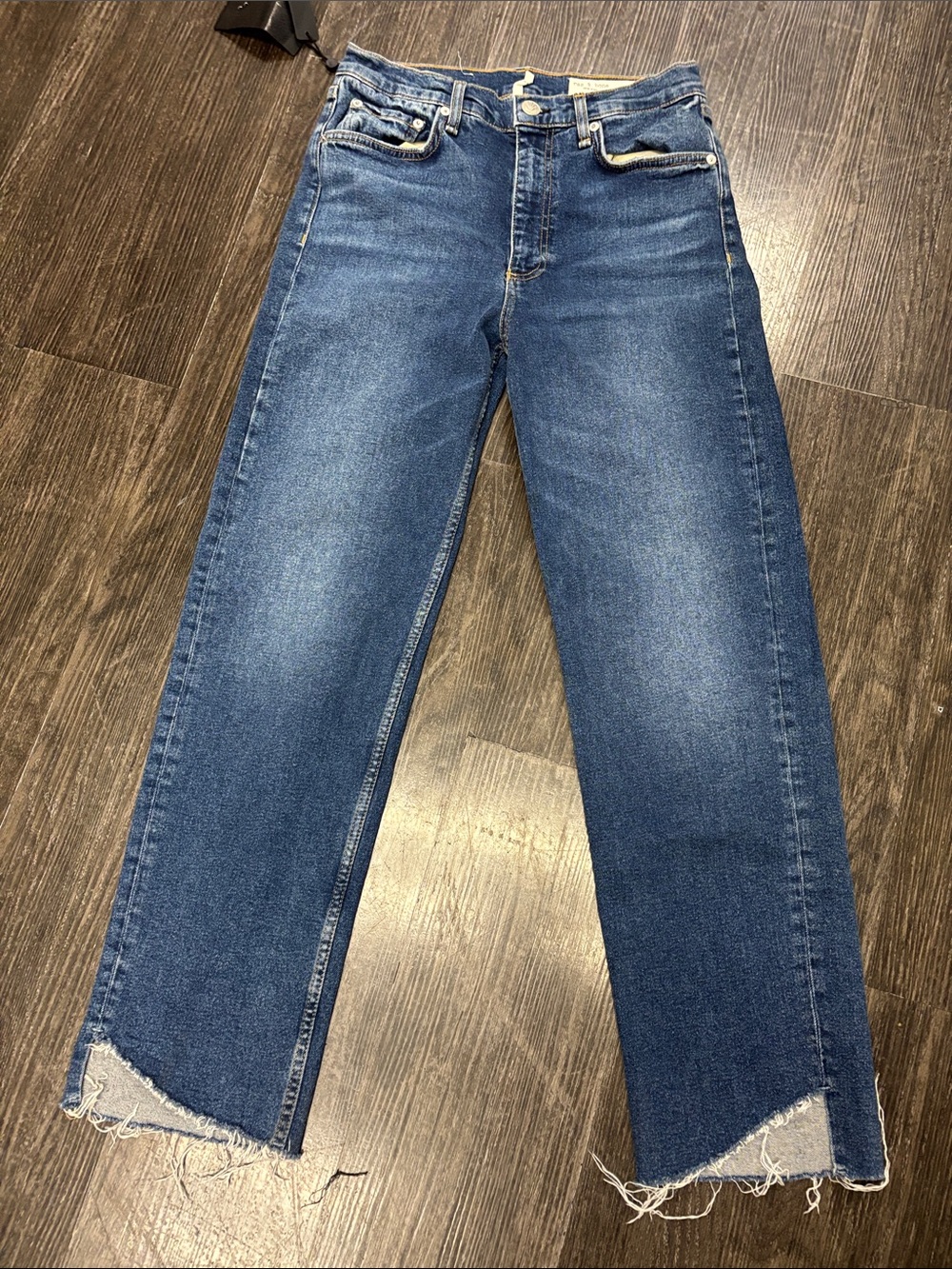 Rag & bone Medium Blue Straight-Leg Jeans with Raw Hem Size 28